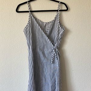 Gray and White Vertical Stripe Tie Front Minidress